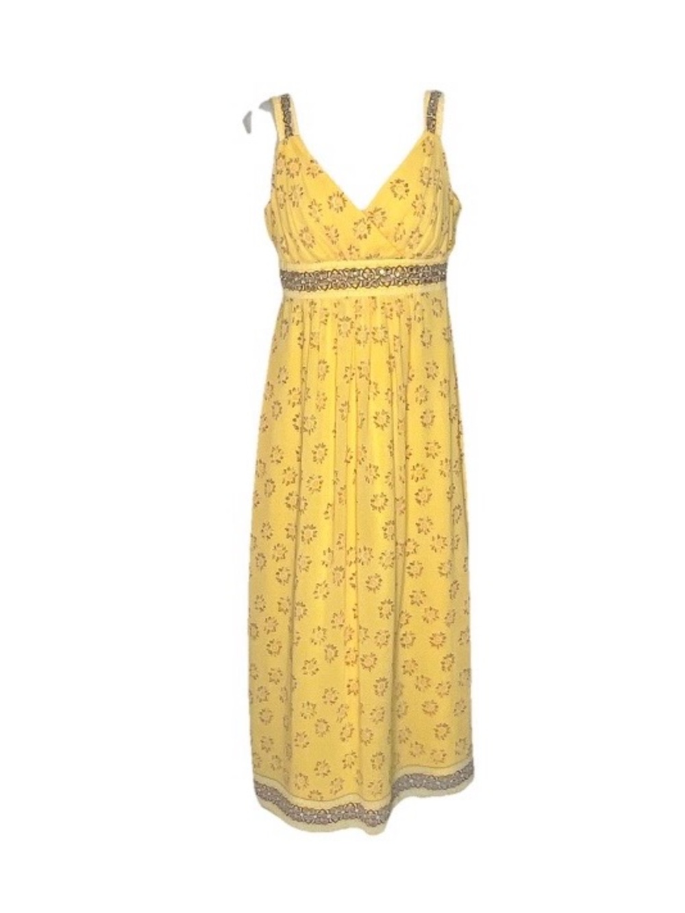 Signature by Robbie Bee Yellow Floral Maxi Dress with Trim